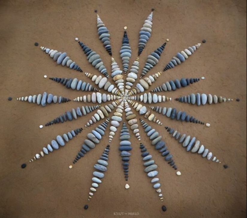 The artist creates the mood of their stunning works from the stones on the beach