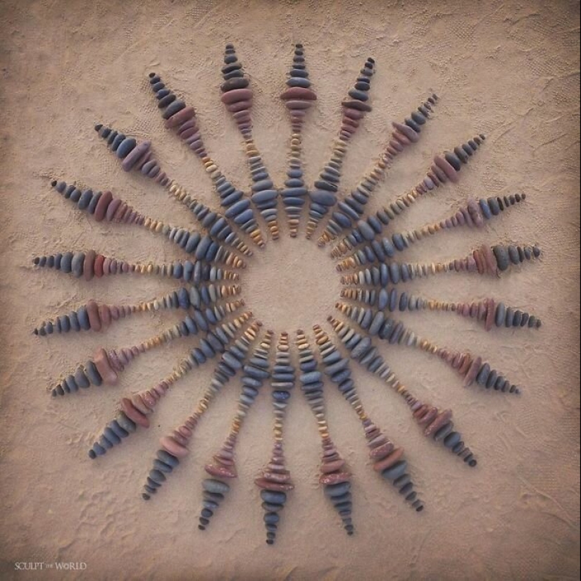 The artist creates the mood of their stunning works from the stones on the beach