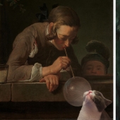 The artist made the paintings of the old masters even better by adding cats there The artist made the paintings of the old masters even better by adding cats there