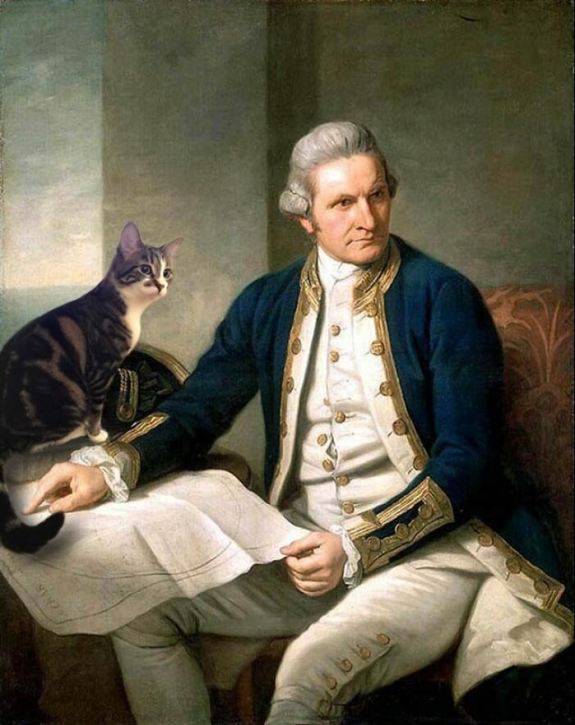 The artist made the paintings of the old masters even better by adding cats there The artist made the paintings of the old masters even better by adding cats there