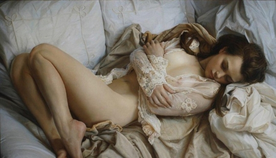 The beauty of the female body and subtle matter in the paintings Ality of care