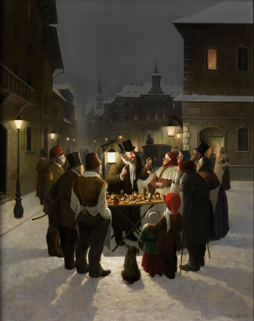 Viejos traviesos del género húngaro virtuoso de la pintura Vida Gabor