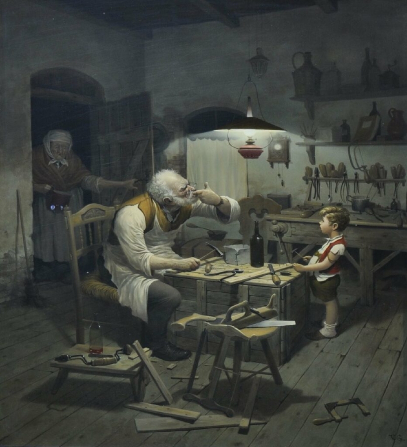 Viejos traviesos del género húngaro virtuoso de la pintura Vida Gabor