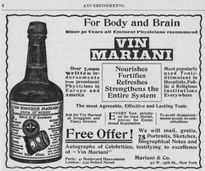 Vin Mariani-vino con cocaína, que bebían Papas, escritores y políticos