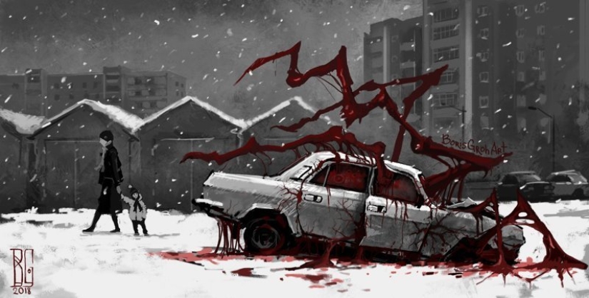 "Visual nigromancia": un mundo aterrador de un artista digital Boris rumble