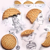 What do drawings of food and improvised items look like