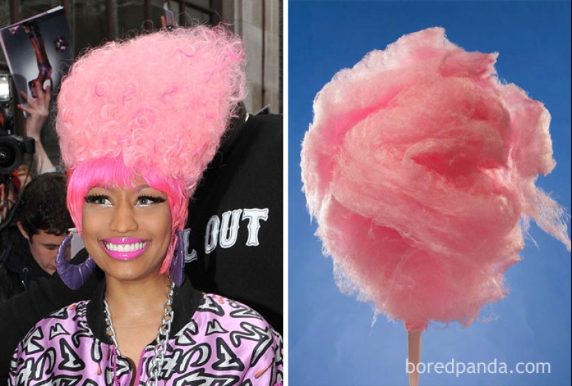 What inspires people to wild outfits and hairstyles — a cleaning brush, a string bag and a broken phone