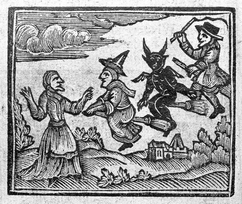Why were witches depicted riding a broom?
