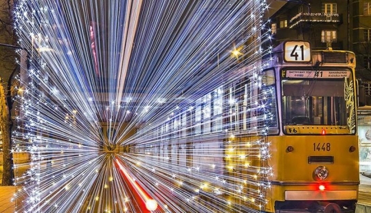 Wonderful luminous trams in Budapest at night Wonderful luminous trams in Budapest at night