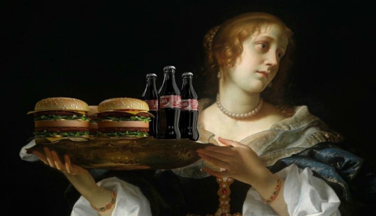 "Your burger, Madonna": the heroes of Renaissance paintings devour mountains of fast food "Your burger, Madonna": the heroes of Renaissance paintings devour mountains of fast food