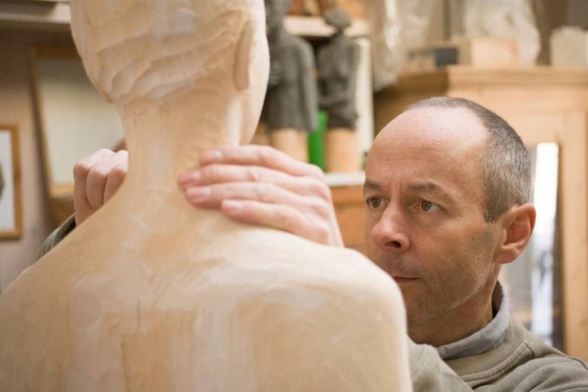 Youth captured in hyper-realistic wood sculptures