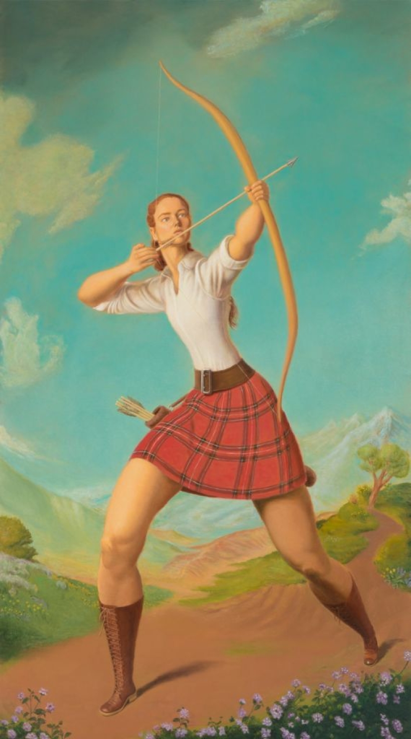 Ironic paintings by Jansson Stegner: massive beauties against thin guys