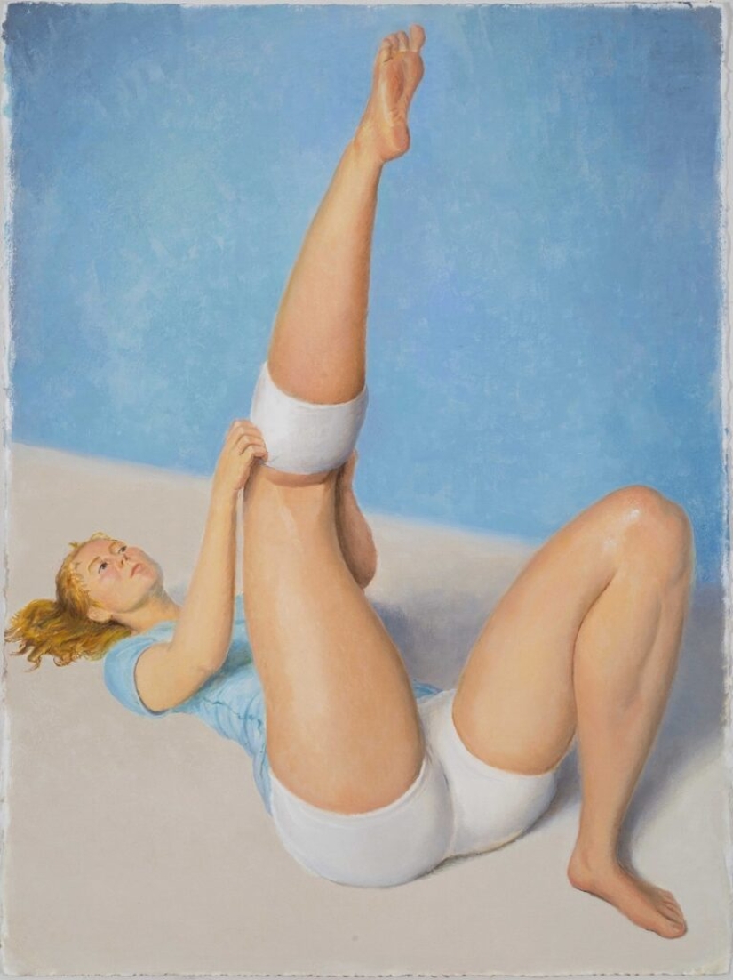 Ironic paintings by Jansson Stegner: massive beauties against thin guys